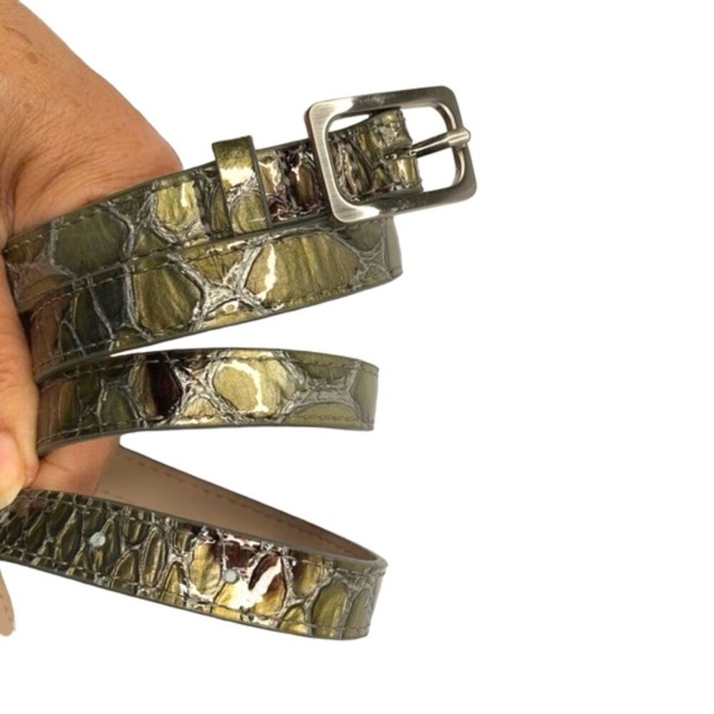 Cole Haan Womens Adjustable Belt Beige Green Snakeskin Embossed Buckle XS